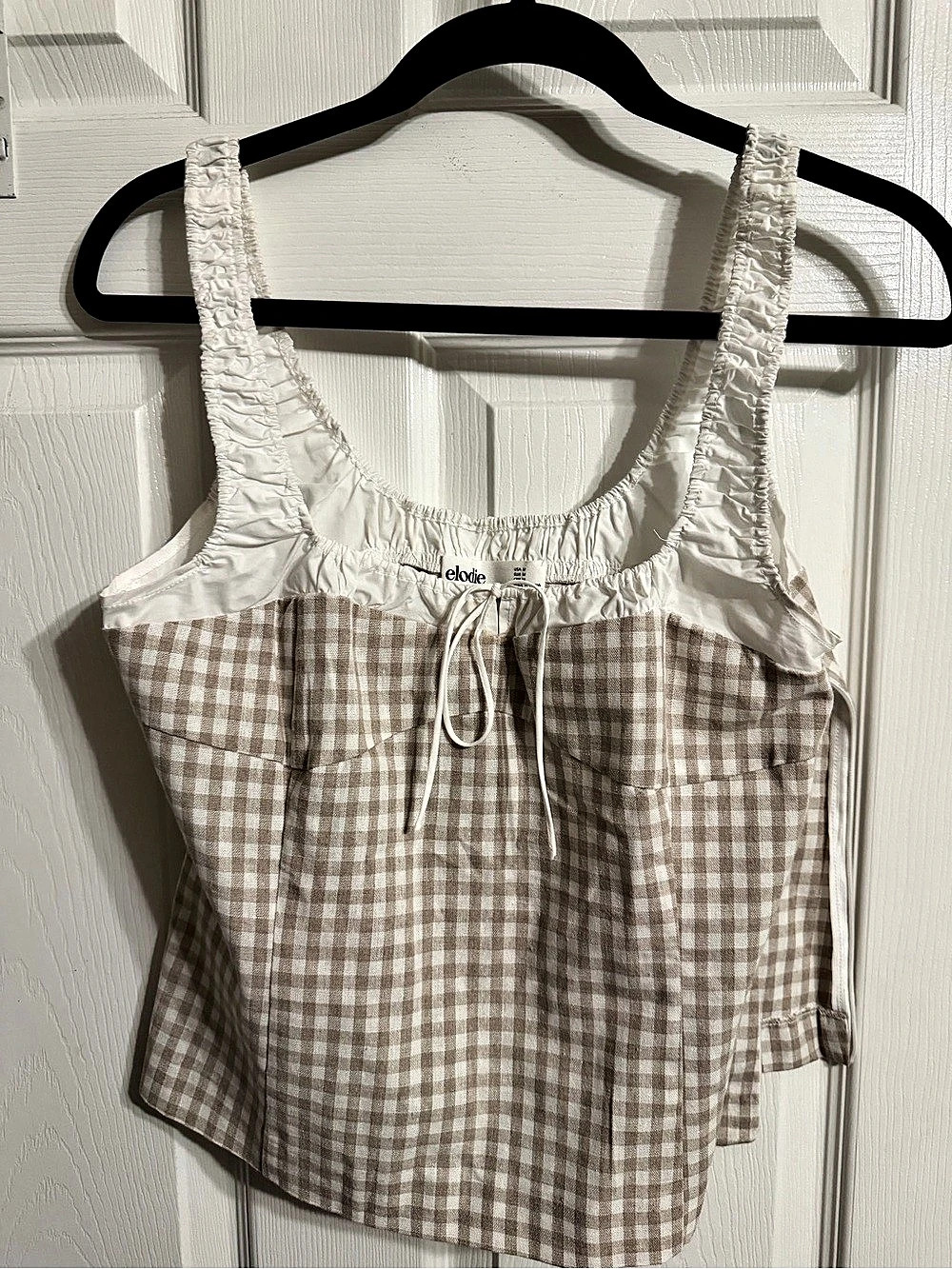 Elodie Gingham Tank Top in Brown & White Size Medium NWT
